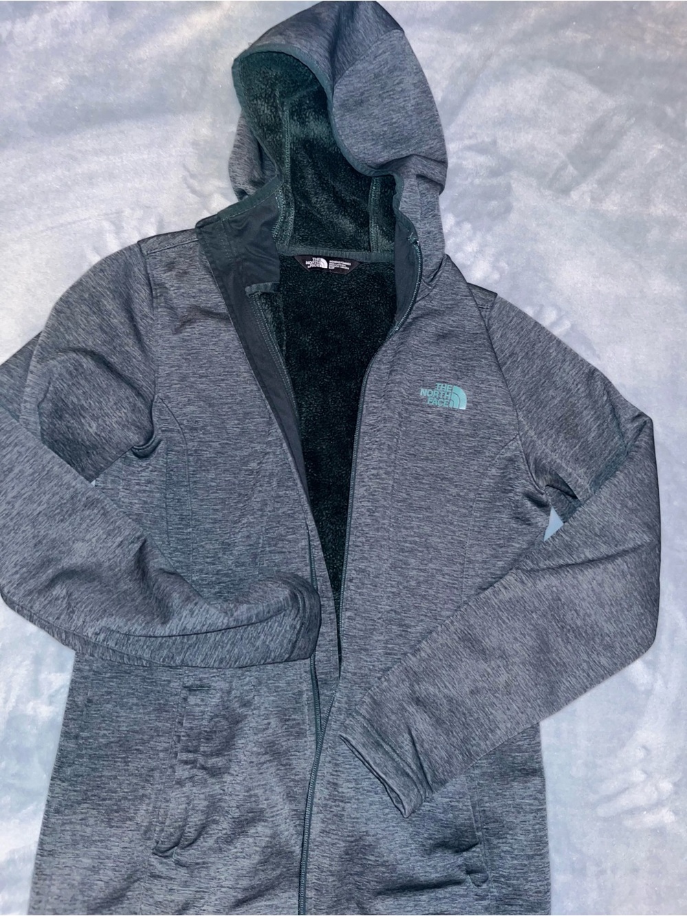 The North Face Heather Dark Gteen Fleece-Lined Hooded Zip Jacket